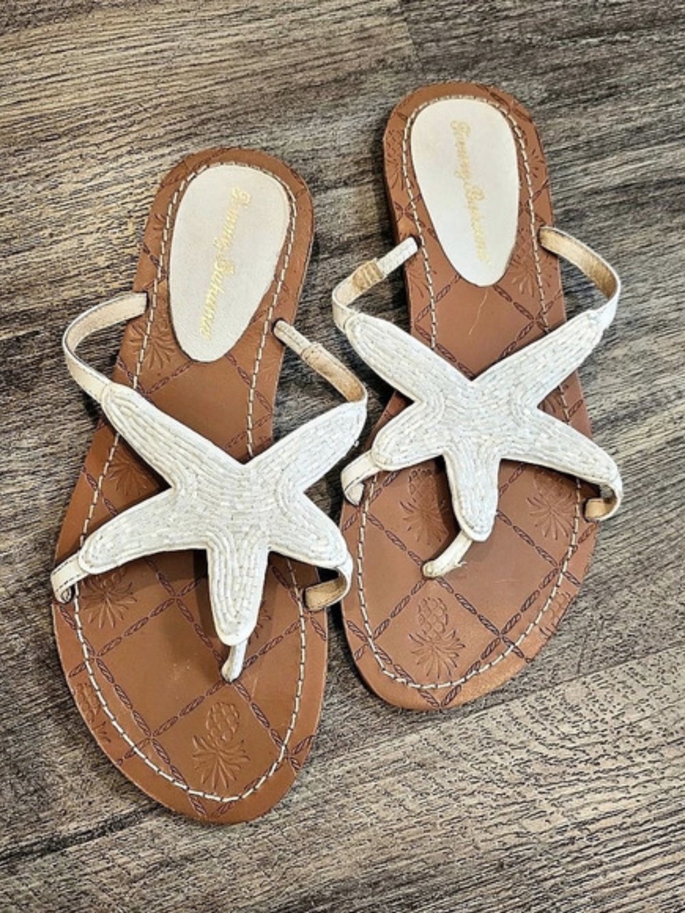 Sandy's Starfish Flat Sandals in White & Brown